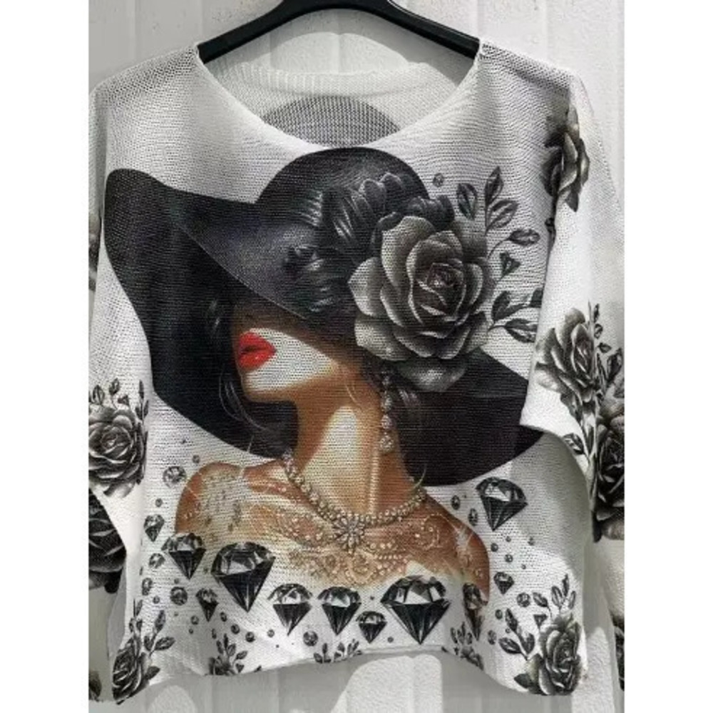 L76 Loowie Lady Round Neck Knit Printed Sweater One Size